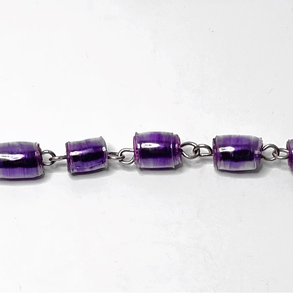 Handmade Recycled Plastic Bottle Purple Bead Bracelet Silver Links Chain Clasp - Picture 3 of 3